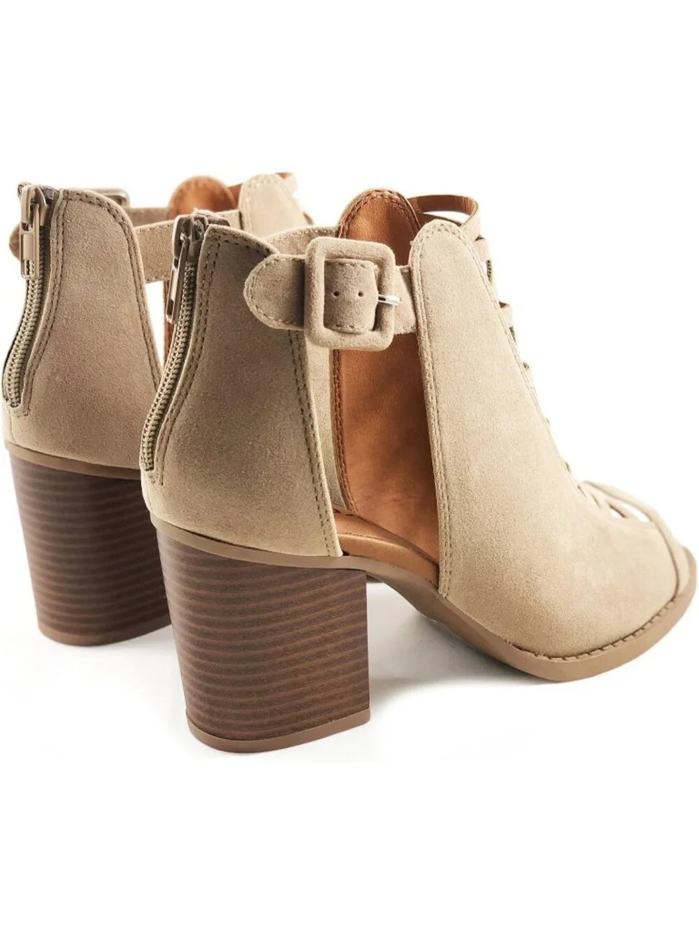 Women's Natural Nbpu Open Toe Crisscross Strap Back Zipper High Heels Sandals